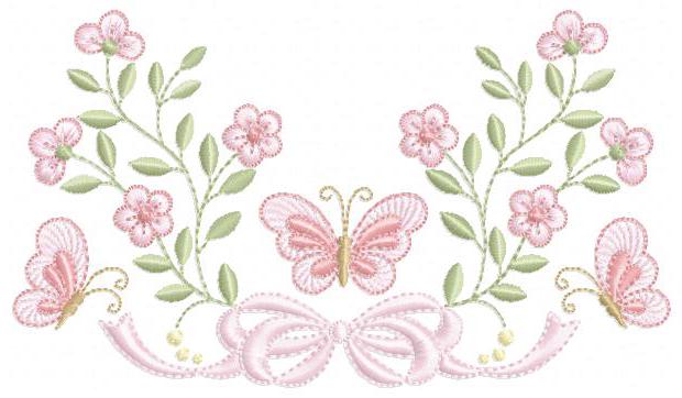 Flowers with lace embroidery designs - Roses with butterfly embroidery machine embroidery pattern - Floral Kitchen towel - instant download