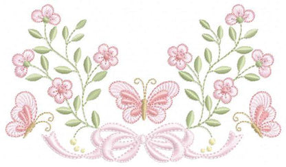 Flowers with lace embroidery designs - Roses with butterfly embroidery machine embroidery pattern - Floral Kitchen towel - instant download