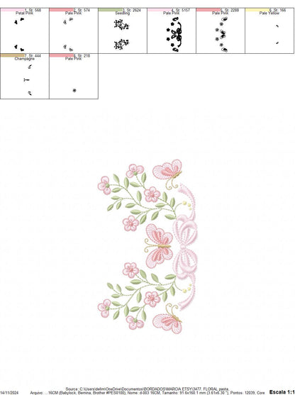 Flowers with lace embroidery designs - Roses with butterfly embroidery machine embroidery pattern - Floral Kitchen towel - instant download