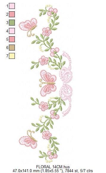 Flowers with lace embroidery designs - Roses with butterfly embroidery machine embroidery pattern - Floral Kitchen towel - instant download