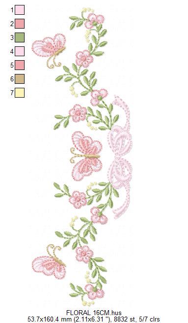 Flowers with lace embroidery designs - Roses with butterfly embroidery machine embroidery pattern - Floral Kitchen towel - instant download