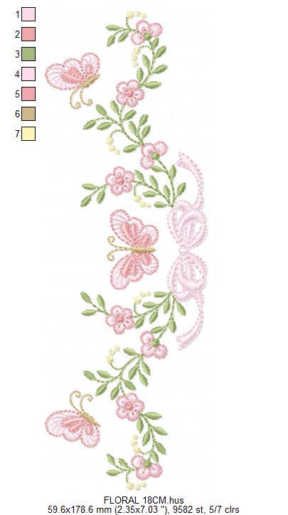 Flowers with lace embroidery designs - Roses with butterfly embroidery machine embroidery pattern - Floral Kitchen towel - instant download
