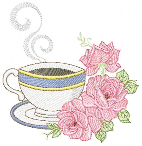 Coffee cup with roses embroidery design - Tea Mug with flowers embroidery designs machine embroidery pattern - Kitchen - Instant download