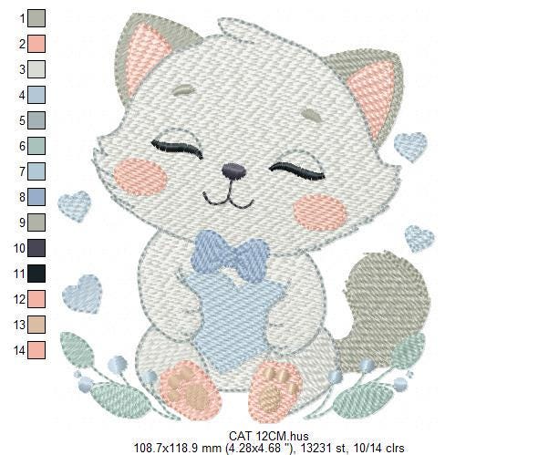 Cat with bow tie embroidery design - Love Kitty embroidery designs machine embroidery pattern - Baby boy file - Instant download pes jef dst