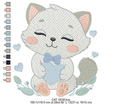 Cat with bow tie embroidery design - Love Kitty embroidery designs machine embroidery pattern - Baby boy file - Instant download pes jef dst