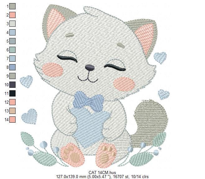 Cat with bow tie embroidery design - Love Kitty embroidery designs machine embroidery pattern - Baby boy file - Instant download pes jef dst