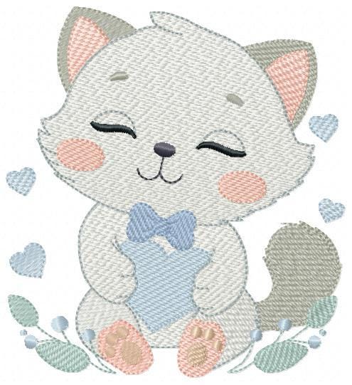 Cat with bow tie embroidery design - Love Kitty embroidery designs machine embroidery pattern - Baby boy file - Instant download pes jef dst
