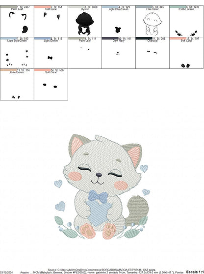 Cat with bow tie embroidery design - Love Kitty embroidery designs machine embroidery pattern - Baby boy file - Instant download pes jef dst
