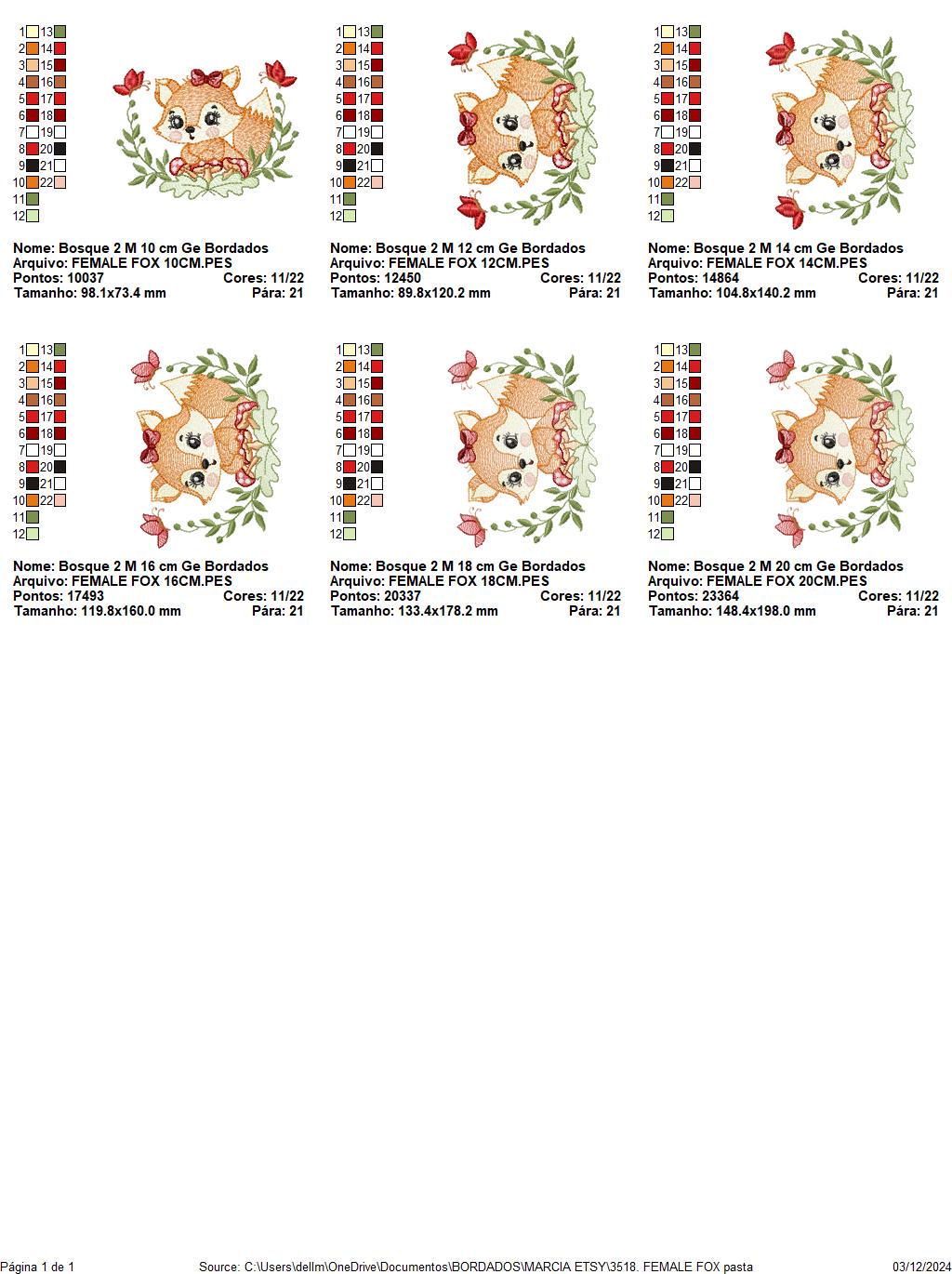 Red Fox embroidery designs - Woodland animal with butterflies machine pattern - Fox tail with lace and mushroom laurel - Instant download