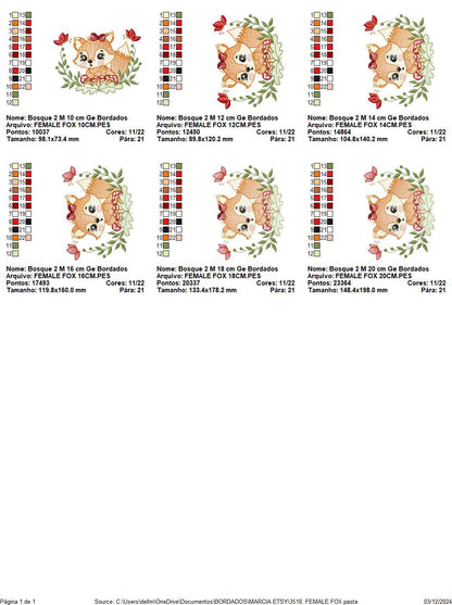 Red Fox embroidery designs - Woodland animal with butterflies machine pattern - Fox tail with lace and mushroom laurel - Instant download