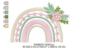 Boho Rainbow embroidery design - Colorful Rainbow with flowers embroidery designs machine embroidery pattern - Instant download pes jef dst