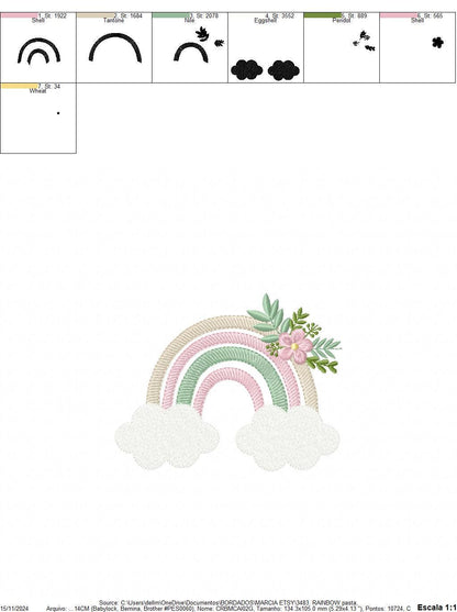 Boho Rainbow embroidery design - Colorful Rainbow with flowers embroidery designs machine embroidery pattern - Instant download pes jef dst