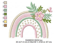 Load image into Gallery viewer, Boho Rainbow embroidery design - Colorful Rainbow with flowers machine embroidery pattern - Delicate Kitchen Towel file - Instant download
