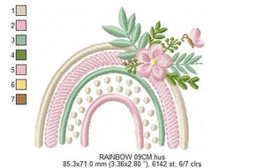 Boho Rainbow embroidery design - Colorful Rainbow with flowers machine embroidery pattern - Delicate Kitchen Towel file - Instant download