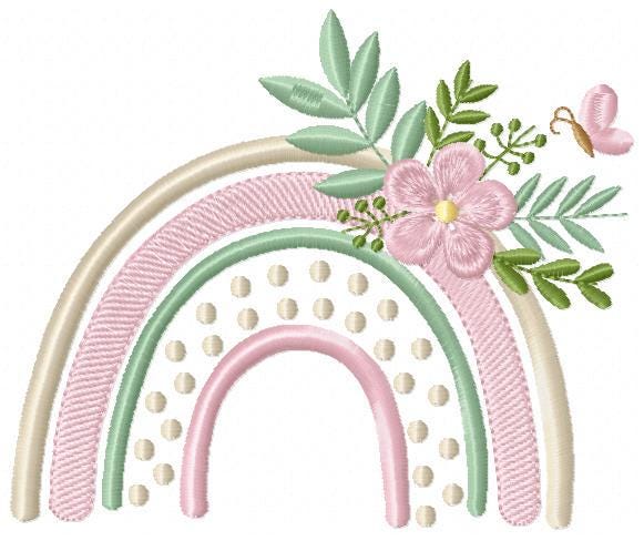 Boho Rainbow embroidery design - Colorful Rainbow with flowers machine embroidery pattern - Delicate Kitchen Towel file - Instant download