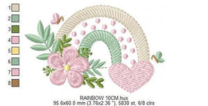 Boho Rainbow embroidery design - Colorful Rainbow embroidery designs machine embroidery pattern - Flowers and Heart file - Instant download