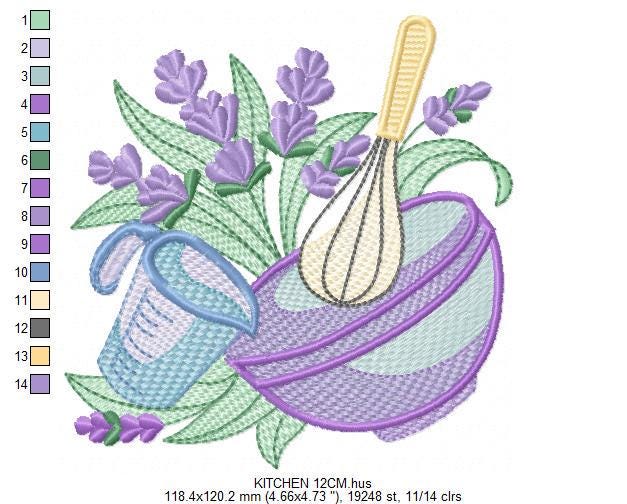 Cooking Baking embroidery design - Fouet with measuring cup machine embroidery pattern - Flowers Kitchen Towel file - Instant download pes