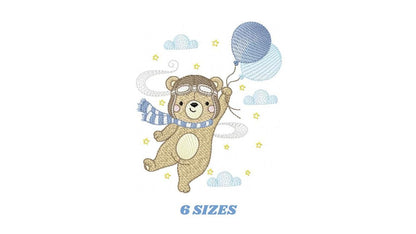 Pilot Bear embroidery designs - Bear with Balloons embroidery design machine embroidery pattern - Aviator Teddy bear file - instant download