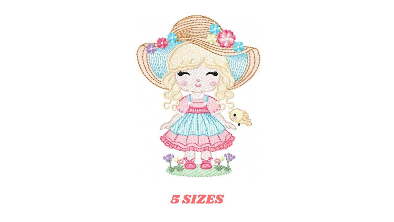 Peasant Girl embroidery designs - Flower girl embroidery design machine embroidery pattern - Farmer embroidery file - Instant download pes