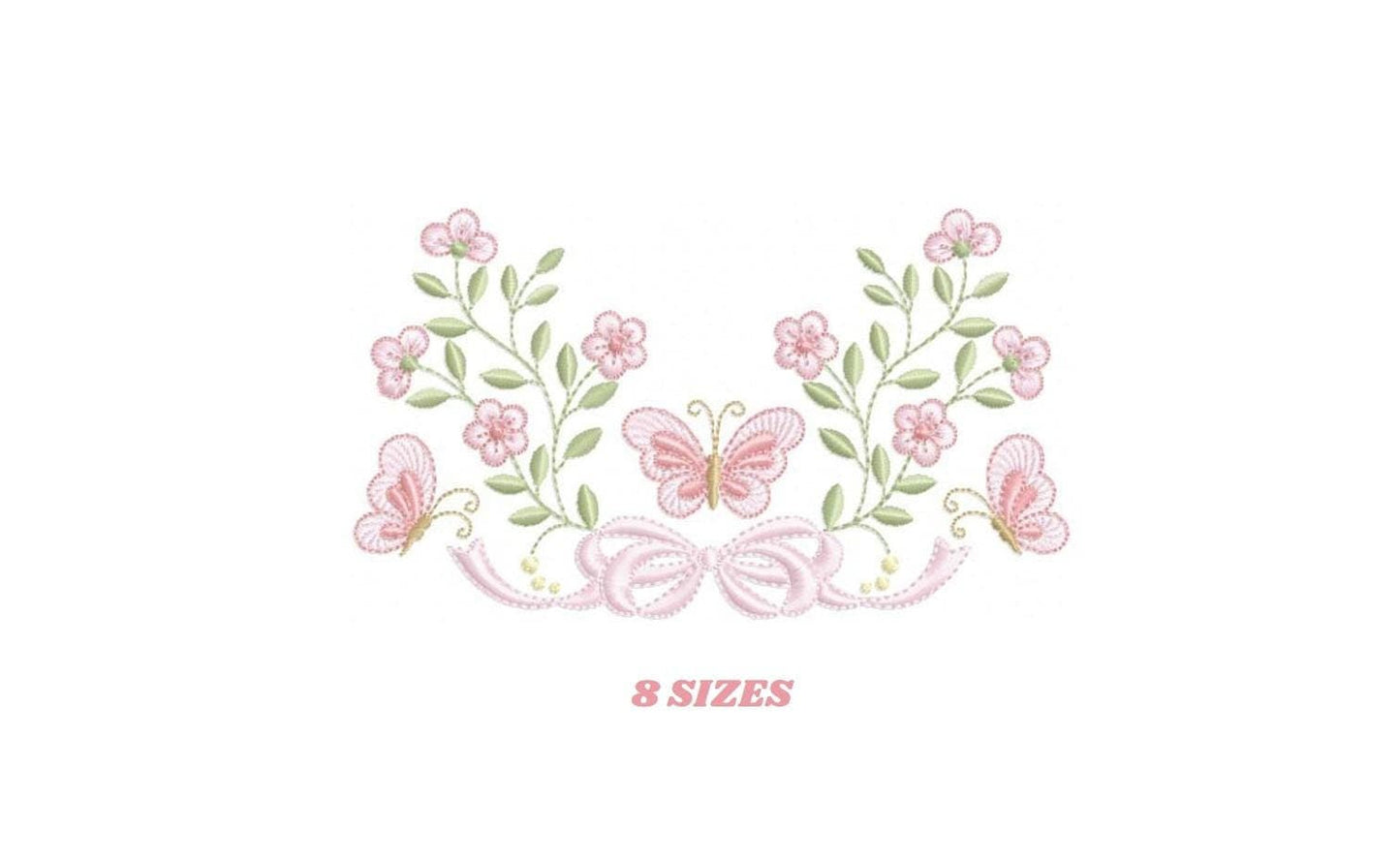 Flowers with lace embroidery designs - Roses with butterfly embroidery machine embroidery pattern - Floral Kitchen towel - instant download