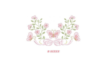 Flowers with lace embroidery designs - Roses with butterfly embroidery machine embroidery pattern - Floral Kitchen towel - instant download