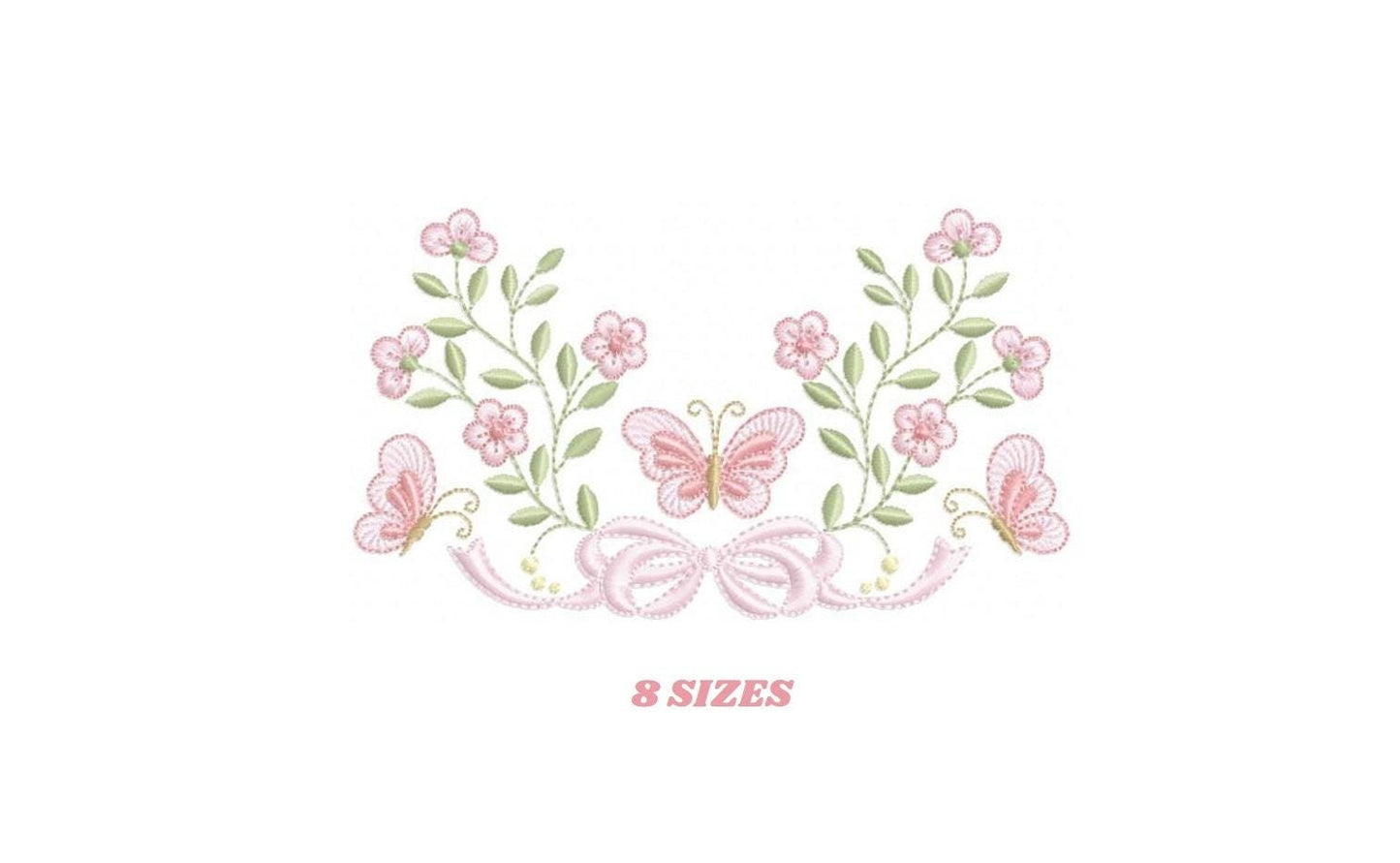 Flowers with lace embroidery designs - Roses with butterfly embroidery machine embroidery pattern - Floral Kitchen towel - instant download