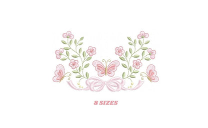 Flowers with lace embroidery designs - Roses with butterfly embroidery machine embroidery pattern - Floral Kitchen towel - instant download