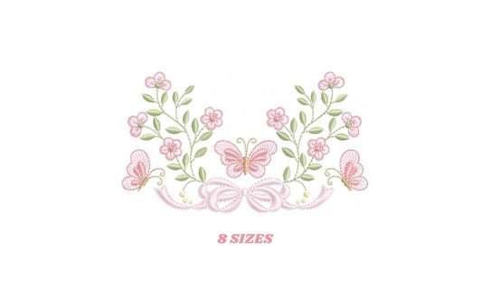 Flowers with lace embroidery designs - Roses with butterfly embroidery machine embroidery pattern - Floral Kitchen towel - instant download