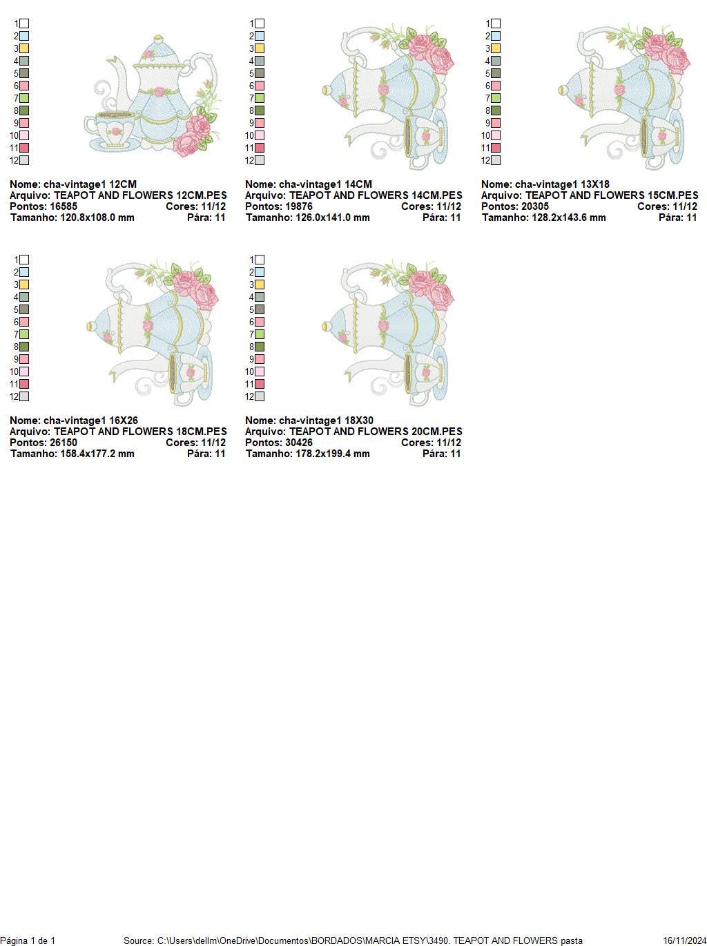 Teapot wih roses embroidery design - Cup with flowers embroidery designs machine embroidery pattern - Kitchen Towel file - Instant download