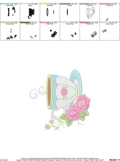 Coffee cup embroidery design - Tea Mug with roses embroidery designs machine embroidery pattern - Kitchen Towel file - Instant download pes