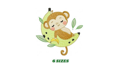 Sleeping Monkey embroidery designs - Animal Monkey with banana embroidery design machine embroidery pattern - Instant download pes jef dst