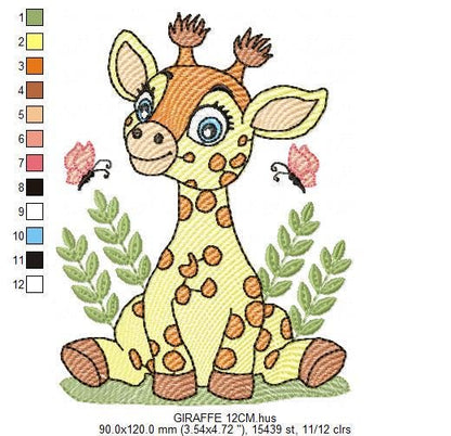 Giraffe embroidery designs - Safari animals embroidery design machine embroidery pattern - Baby girl embroidery file - Instant download pes