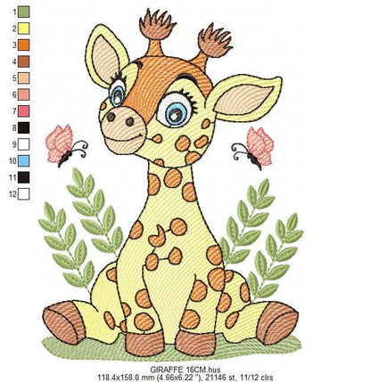 Giraffe embroidery designs - Safari animals embroidery design machine embroidery pattern - Baby girl embroidery file - Instant download pes