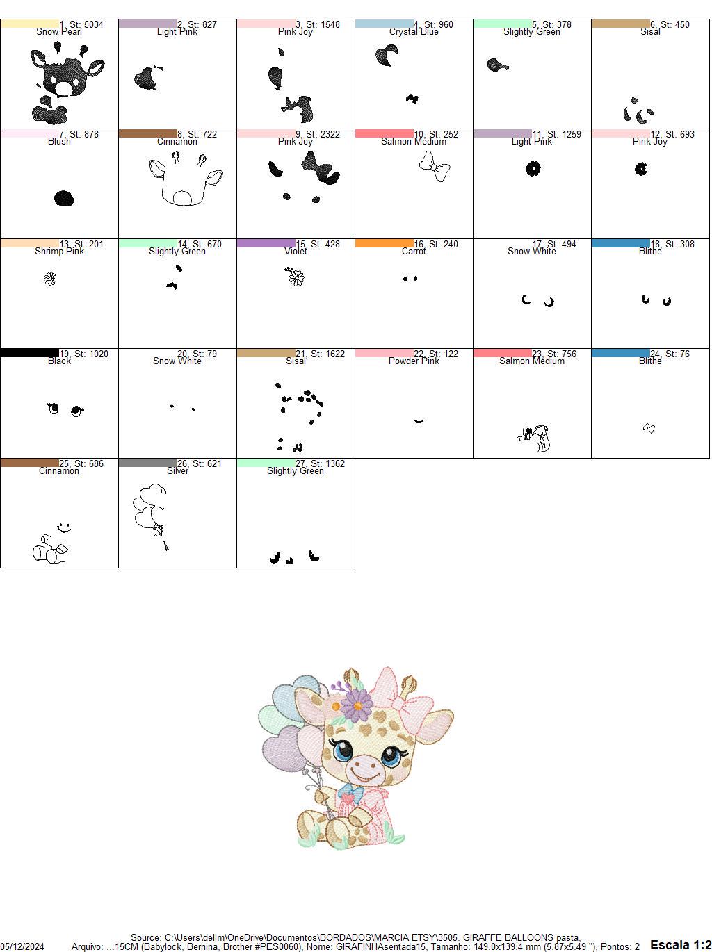 Giraffe with balloons embroidery design - Safari Animal with flowers embroidery machine pattern - Girl Giraffe with lace - Instant download