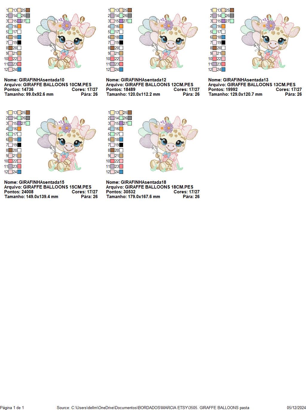 Giraffe with balloons embroidery design - Safari Animal with flowers embroidery machine pattern - Girl Giraffe with lace - Instant download
