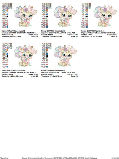 Giraffe with balloons embroidery design - Safari Animal with flowers embroidery machine pattern - Girl Giraffe with lace - Instant download