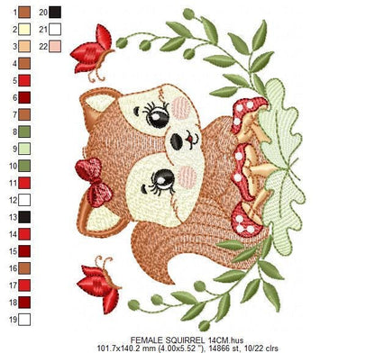 Female Squirrel with lace and bees embroidery design - Woodland Animal embroidery designs machine embroidery pattern - Instant download pes