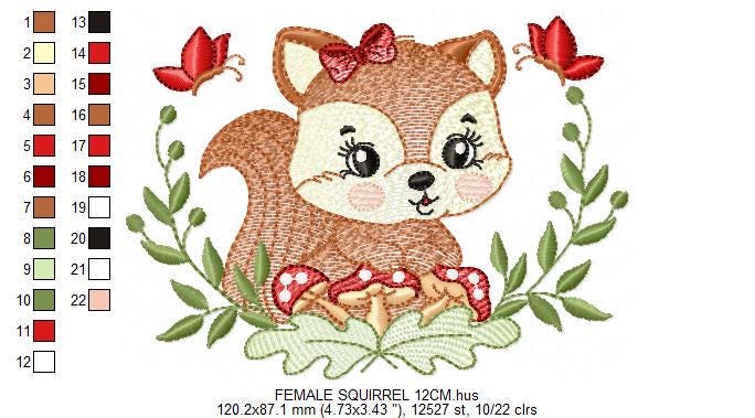 Female Squirrel with lace and bees embroidery design - Woodland Animal embroidery designs machine embroidery pattern - Instant download pes