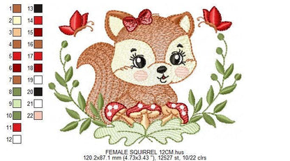 Female Squirrel with lace and bees embroidery design - Woodland Animal embroidery designs machine embroidery pattern - Instant download pes