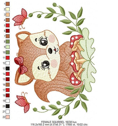 Female Squirrel with lace and bees embroidery design - Woodland Animal embroidery designs machine embroidery pattern - Instant download pes