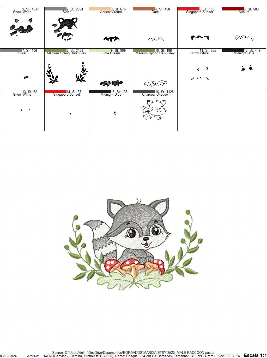 Raccoon embroidery designs - Woodland Forest Animal embroidery design machine embroidery pattern - Raccoon with mushrooms - Instant download