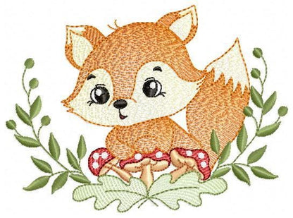 Red Fox embroidery designs - Woodland Forest Animal embroidery design machine embroidery pattern - Boy Fox with mushrooms - Instant download