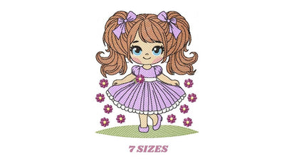 Young Girl with dress embroidery designs - Baby girl with lace and long hair embroidery design machine embroidery pattern - Instant download