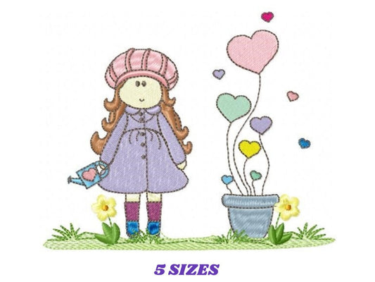 Girl embroidery designs - Flower girl embroidery design machine embroidery pattern - girl with flowers embroidery file - Cute Girl design
