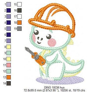 Load image into Gallery viewer, Dinosaur embroidery designs - Constructor Dino embroidery machine embroidery pattern - Contractor Safety Helmet Applique - Instant download
