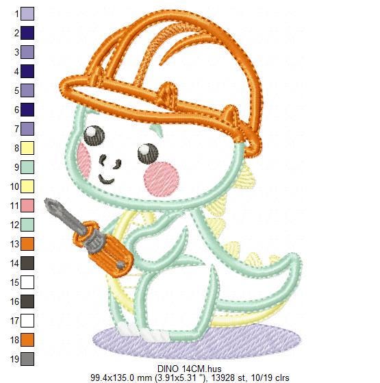 Dinosaur embroidery designs - Constructor Dino embroidery machine embroidery pattern - Contractor Safety Helmet Applique - Instant download