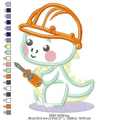 Dinosaur embroidery designs - Constructor Dino embroidery machine embroidery pattern - Contractor Safety Helmet Applique - Instant download