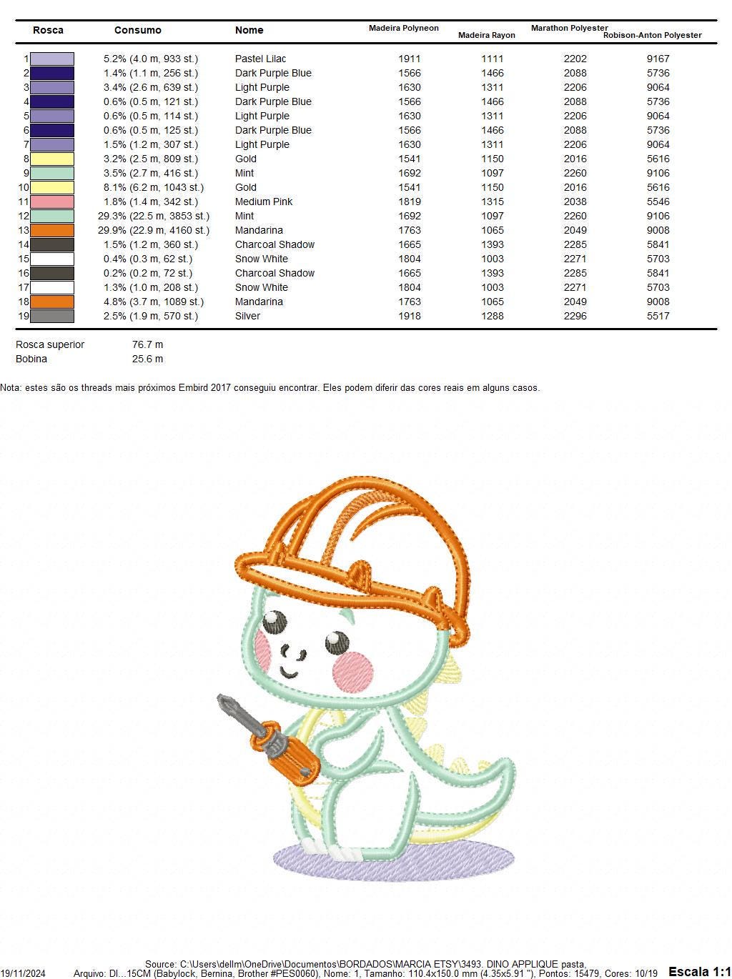 Dinosaur embroidery designs - Constructor Dino embroidery machine embroidery pattern - Contractor Safety Helmet Applique - Instant download