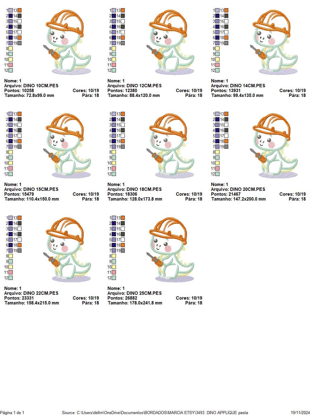 Dinosaur embroidery designs - Constructor Dino embroidery machine embroidery pattern - Contractor Safety Helmet Applique - Instant download
