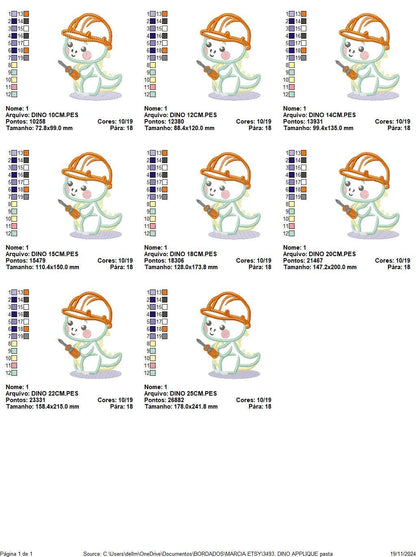 Dinosaur embroidery designs - Constructor Dino embroidery machine embroidery pattern - Contractor Safety Helmet Applique - Instant download